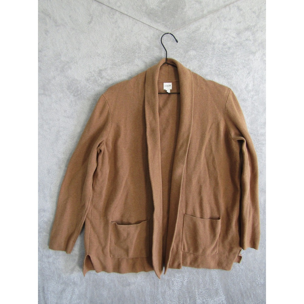 J.Crew Mens L Camel Brown 100% Cotton Open Front Shawl Collar Cardigan Sweater